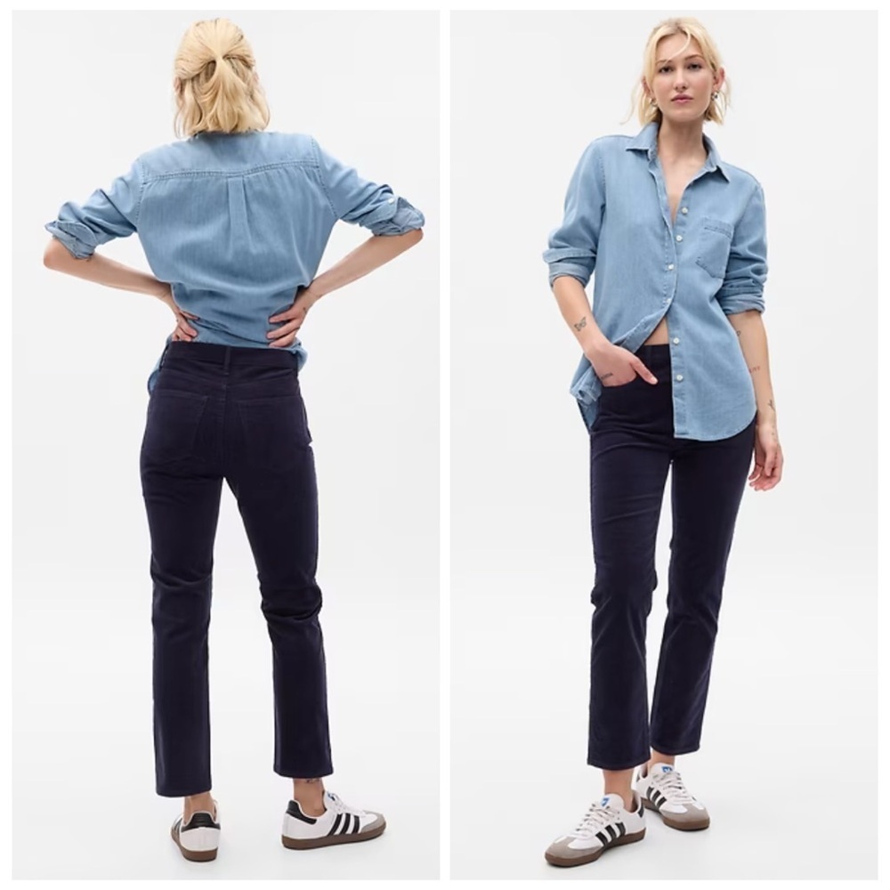 Gap High Rise Corduroy Vintage Slim Pants Corduroy Navy Uniform Trousers Sz 30